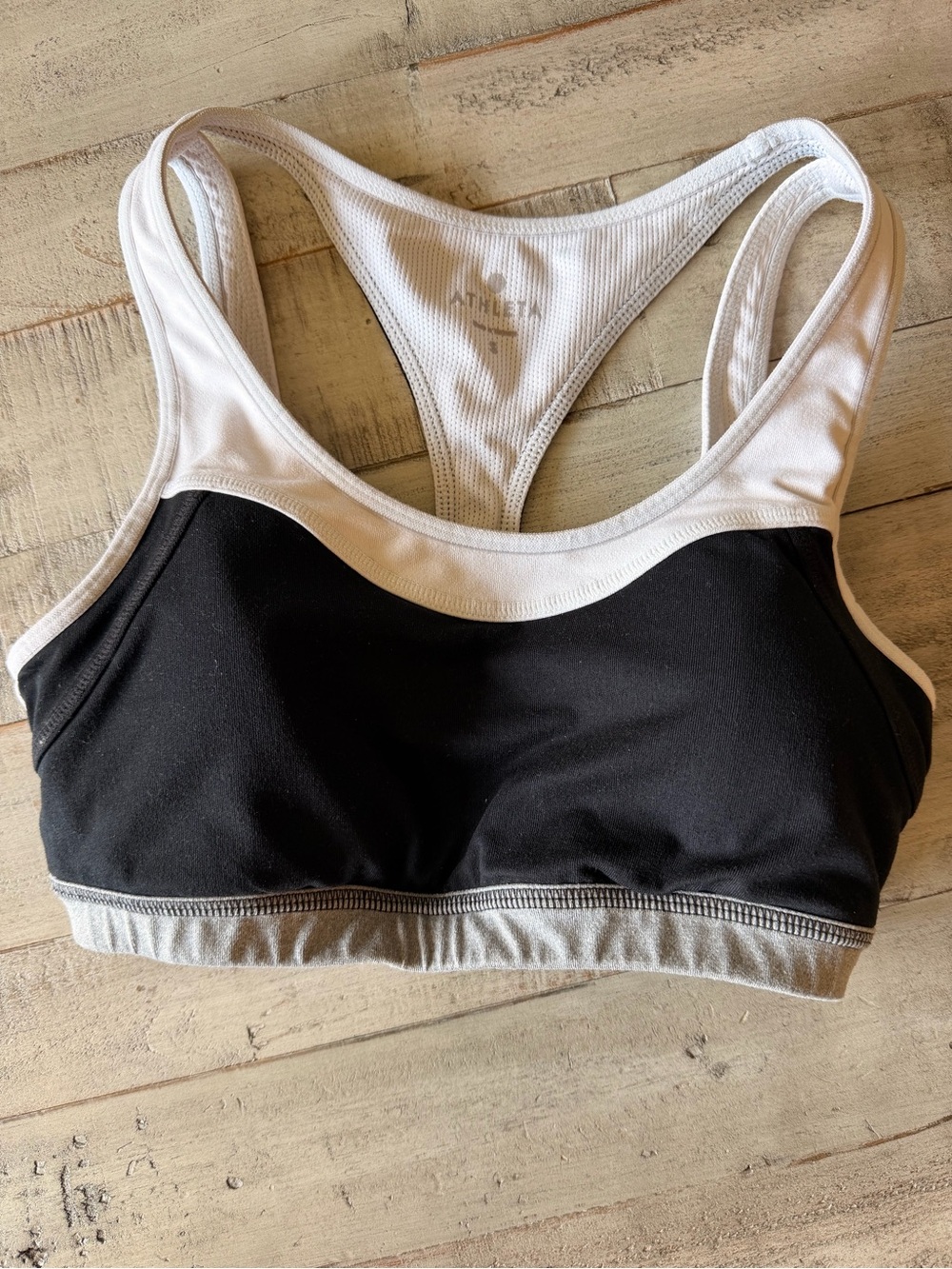 Athleta Black and White Racerback Sports Bra with Contrast Band